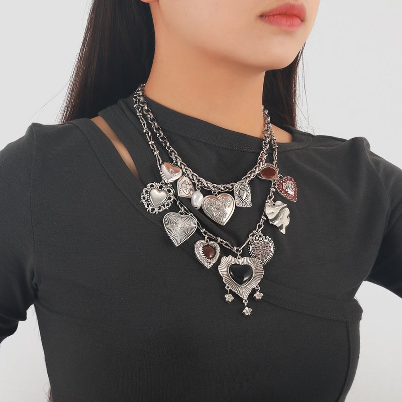 Z New 2024 Multi-Layer Metal Retro Heart Pendant Bohemian Style Ladies Charm Necklace - Image 3